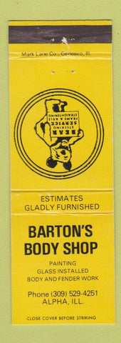 Matchbook Cover - Barton's Body Shop Alpha IL