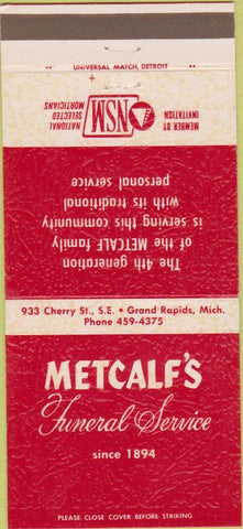 Matchbook Cover - Metcalf's Funeral Home Grand Rapids MI 30 Strike