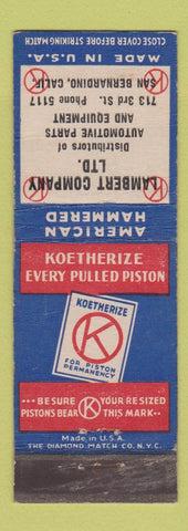 Matchbook Cover - American Hammered Piston Rings San Bernardino CA WORN