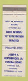 Matchbook Cover - Joseph Hershberger Funeral Home Pittsburgh PA