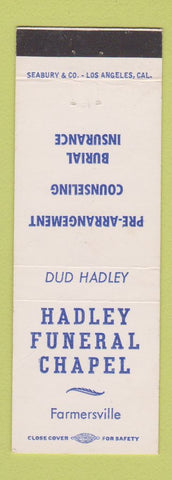 Matchbook Cover - Hadley Funeral Home Farmersville CA WEAR