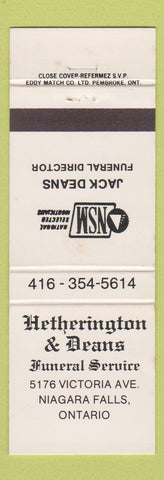 Matchbook Cover - Hetherington & Deans Funeral Home Niagara Falls ON