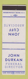 Matchbook Cover - John Cuff John Durkan Funeral Home