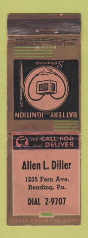 Matchbook Cover - Allen Diller Auto Battery Ignition Service Reading PA WEAR
