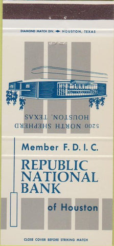 Matchbook Cover - Republic National Bank Houston TX 30 Strike