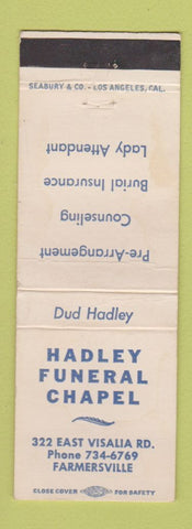 Matchbook Cover - Hadley Funeral Home Farmersville CA WEAR