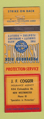 Matchbook Cover - JF Cogger Insurance New Westminster BC
