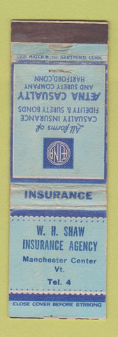 Matchbook Cover - AETNA Insurance WH Shaw Manchester Center VA WEAR