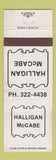 Matchbook Cover - Halligan McCabe Funeral Home Davenport IA