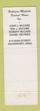 Matchbook Cover - Halligan McCabe Funeral Home Davenport IA