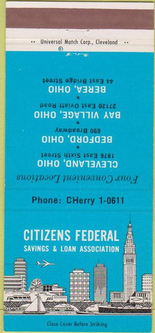 Matchbook Cover - Citizens Federal Savings Cleveland OH Bedford Berea 30 Strike