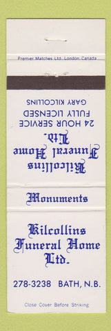 Matchbook Cover - Kilcollins Funeral Home Bath NB