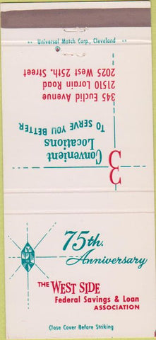 Matchbook Cover - West Side Federal savings Loan Cleveland OH 30 Strike