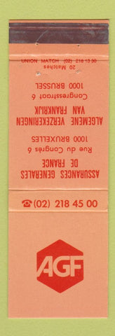 Matchbook Cover - AGF Insurance France Brussels Belgium