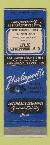 Matchbook Cover - Hurleysville Insurance CW Hunsberger Green Lane PA WEAR