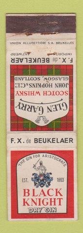 Matchbook Cover - Black Knight Dry Gin Glen Garry Scotch Belgium WEAR