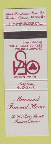 Matchbook Cover - Memorial Funeral Home London ON