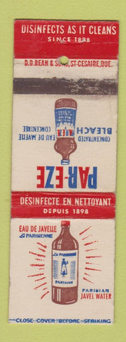 Matchbook Cover - Par Eze Javel Water Bleach Clener QC DD Bean WEAR