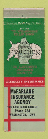 Matchbook Cover - McFarlane Insurance Washington IA WEAR