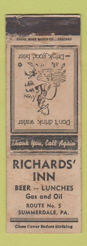 Matchbook Cover - Richards' Inn oil gas Summerdale PA WORN