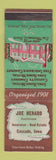 Matchbook Cover - Iowa Home Mutual Insurance Joe Herard Cascade IA