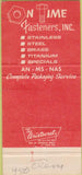Matchbook Cover - On Time Fasteners Bedford OH 30 Strike