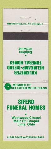 Matchbook Cover - Siferd Funeral Homes Lina OH Delphos Ottoville