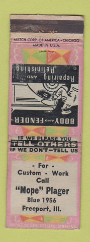 Matchbook Cover - Mope Plager Auto Body Freeport IL WORN