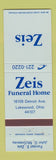 Matchbook Cover - Zeis Funeral Home Lakewood OH