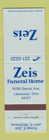 Matchbook Cover - Zeis Funeral Home Lakewood OH