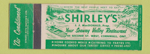 Matchbook Cover - Shirley's Restaurant Cornwall ON WEAR