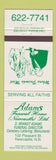 Matchbook Cover - Adams Funeral Home Newcastle NB