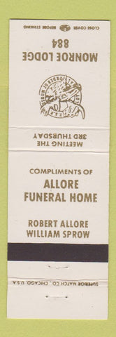 Matchbook Cover - Allore Funeral Home Moose Lodge Monroe MI