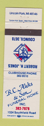 Matchbook Cover - RC Aleks Funeral Home Lincoln Park MI Knights of Columbus