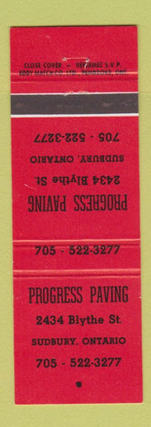 Matchbook Cover - Progress Paving Sudbury ON RED