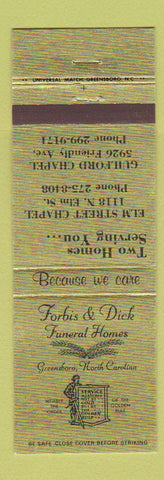 Matchbook Cover - Forbis & Dick Funeral Homes Greensboro NC