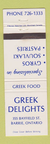 Matchbook Cover - Greek Delights Restaurant Barrie ON