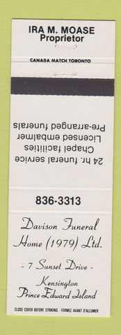 Matchbook Cover - Davison Funeral Home Kensington PEI PE