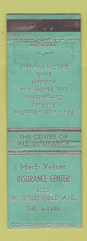 Matchbook Cover - Herb Velser Insurance WORN