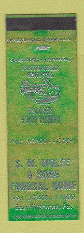 Matchbook Cover - SW Wolfe Sons Funeral Home East Pittsburgh PA WEAR