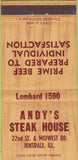 Matchbook Cover - Andy's Steak House Hinsdale IL 30 Strike