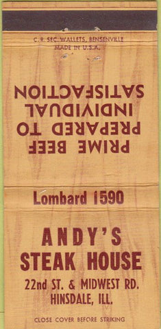 Matchbook Cover - Andy's Steak House Hinsdale IL 30 Strike
