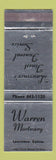 Matchbook Cover - Warren Mortuary Funeral Home Lawrence KS WEAR