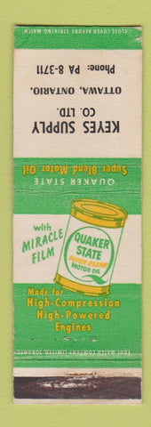 Matchbook Cover - Quaker State oil gas Keyes Supply Ottawa ON