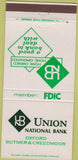 Matchbook Cover - Union National Bank Oxford Butner Creedmoor NC 30 Strike