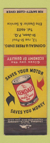 Matchbook Cover - Kendall oil gas Goineau Frere St Jean QC WEAR