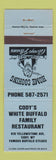Matchbook Cover - Cody's White Buffalo Restaurant Cody WY