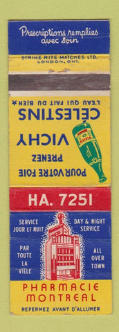Matchbook Cover - Pharmacie Montreal QC Drug Store Vichy Beverage WORN