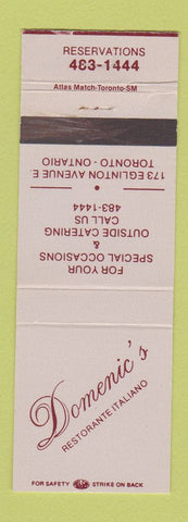 Matchbook Cover - Domenic's Italian Restaurant Toronto ON
