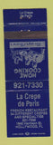 Matchbook Cover - La Crepe de Paris French Restaurant Hollywood FL